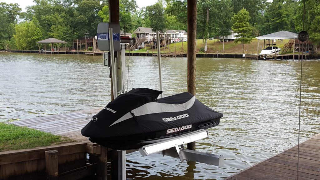 jetski covered with black and white cloth